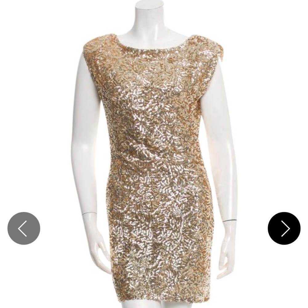 Gold sequined Alice + Olivia dress perfect for holidays!!